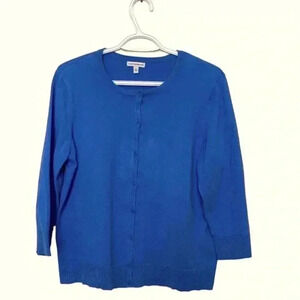 Croft & barrow blue, button-down,  midweight,3/4 sleeves, cotton/nylon sw…